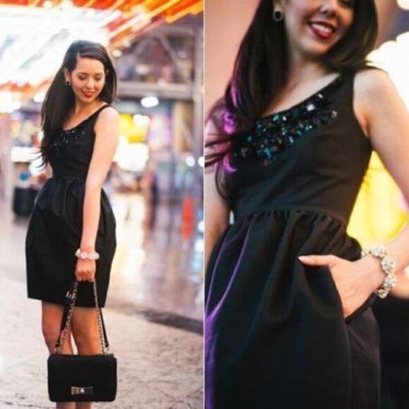 Kate Spade Black Cupcake Dress Embellished Neckline - Picture 3 of 16